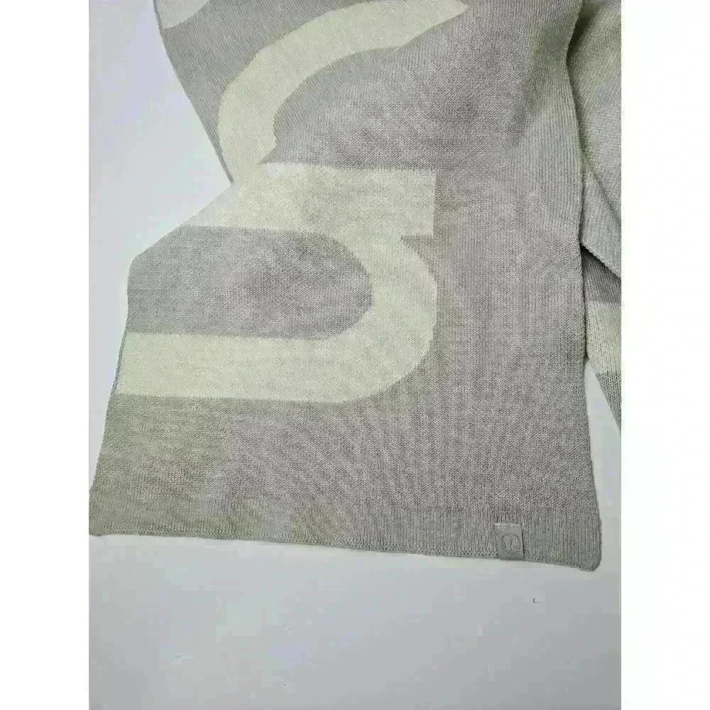 Lululemon Wool-Blend Knit Logo Scarf Cream and Gray - OS
